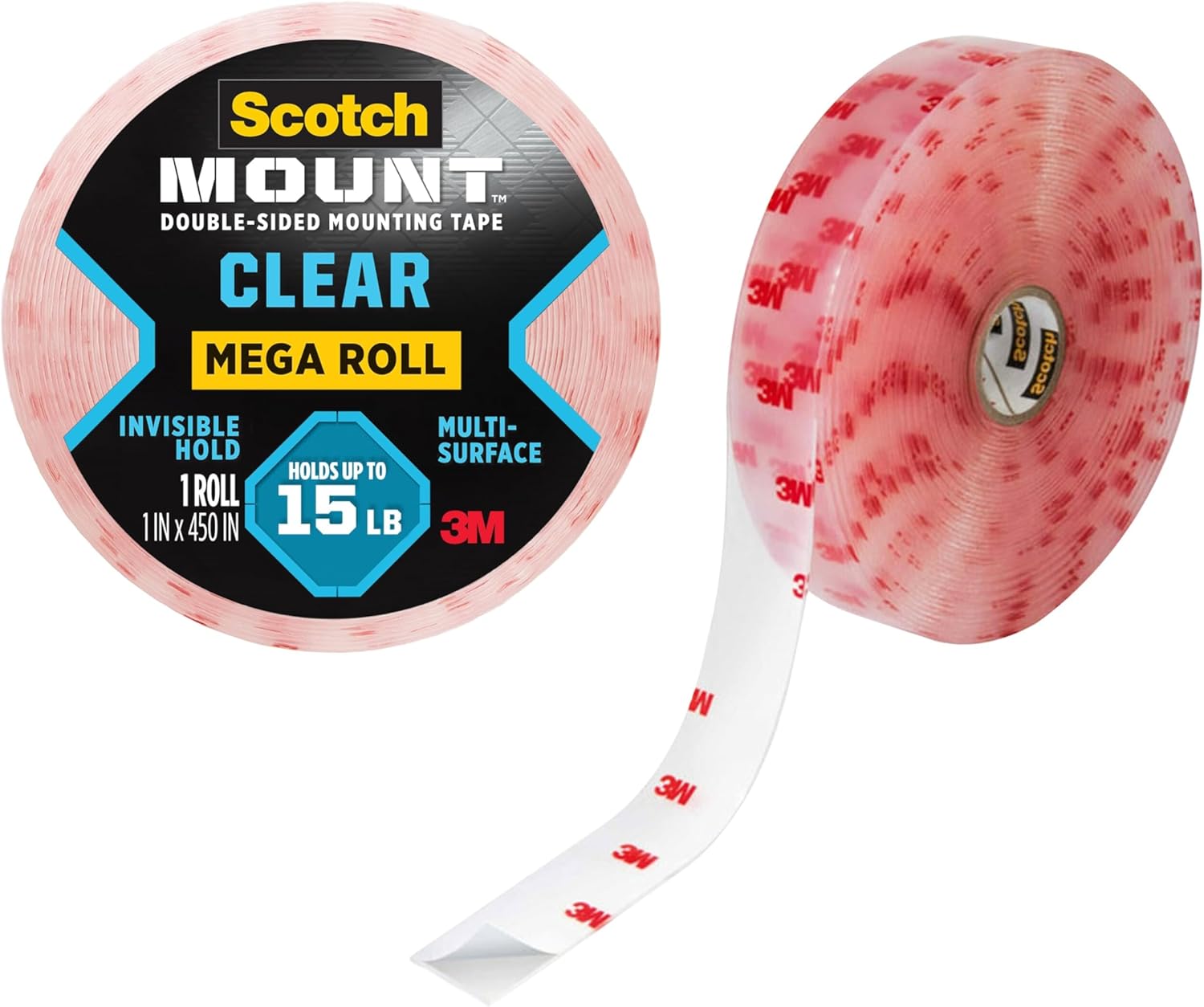 Scotch Double Sided Tape, Clear Mounting Tape, 1 Roll Adhesive Tape, 1 in x 450 in (37.5 ft), Holds Up To 15 Lbs., Features 3M Industrial Strength Adhesive (410-LongDC)