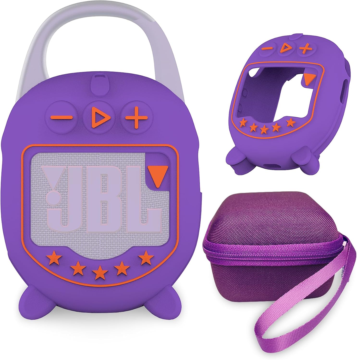 JCHPINE Hard Case and Silicone Cover for JBL Clip 5 Ultra Portable Bluetooth Speaker Accessories, Soft Silicone Case for JBL Clip 5 Speaker Stand Up Holder (Purple)