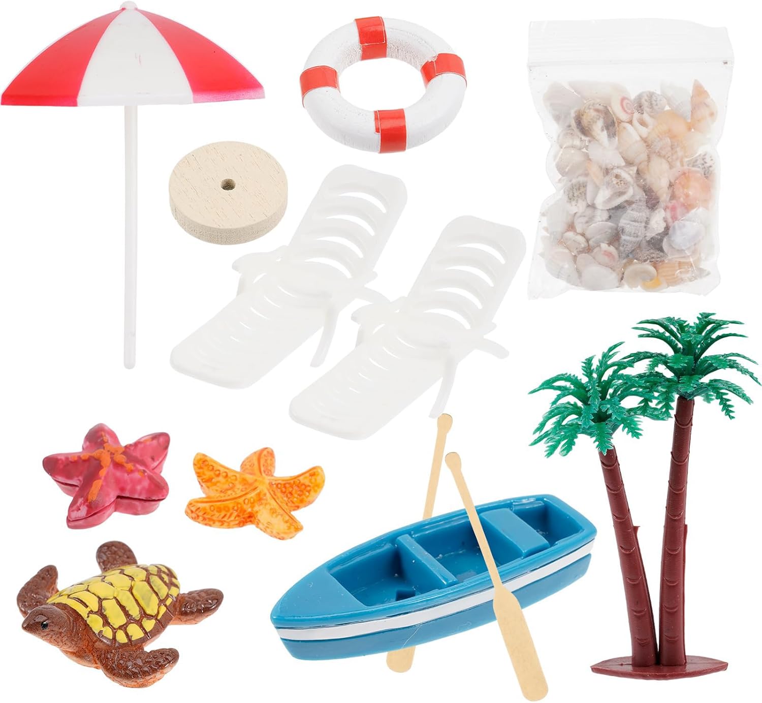 Lerpwige Dollhouse Miniature Beach Accessories 1/12 Coastal Theme Decoration with Resin Living Room Parasol Shell Scene Set Doll Home Accessories