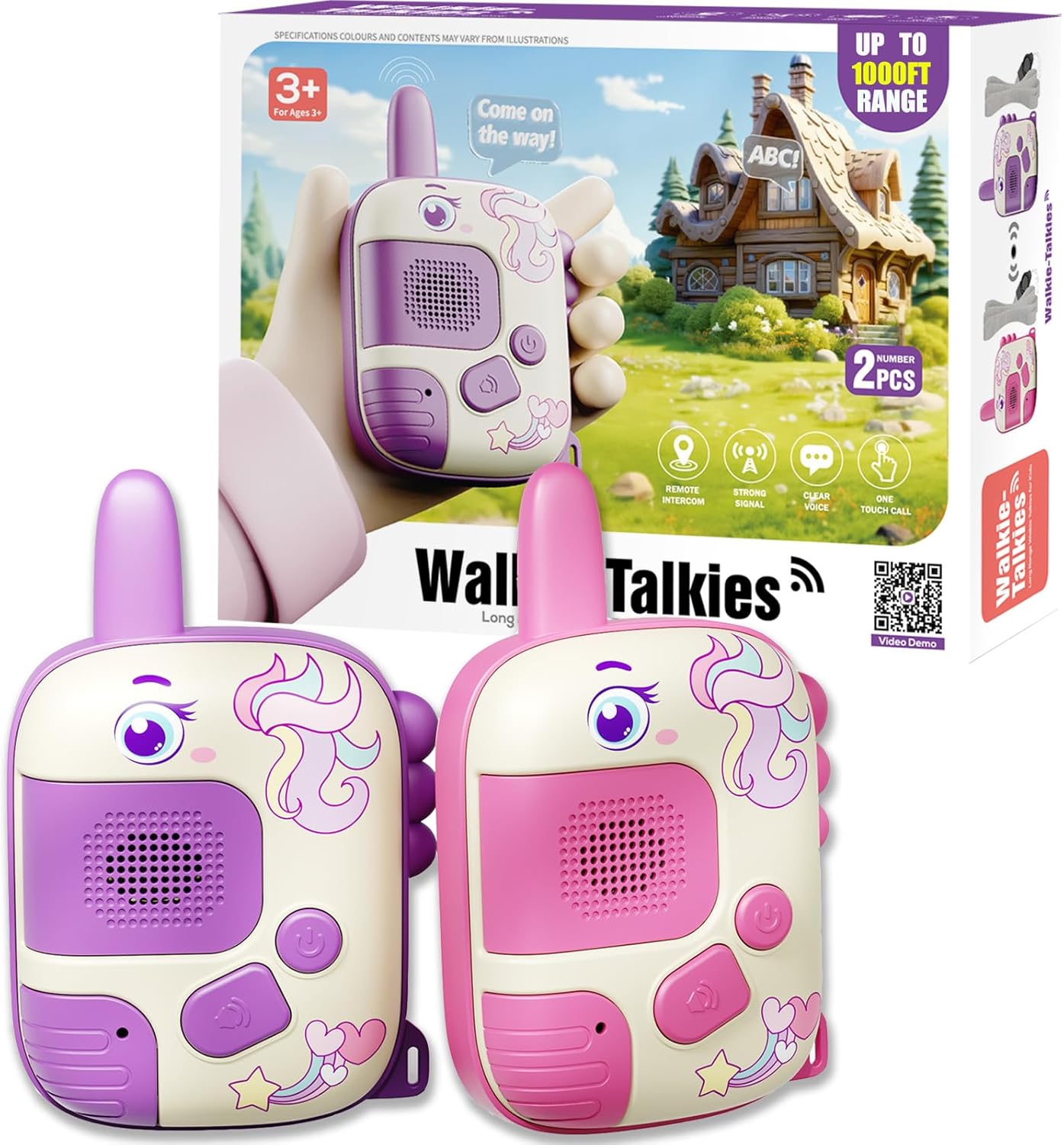 DQMOON 2PCS Walkie Talkie for Kids, Unicorn Gifts for 3 4 5 6 7 Year Old Girls Toys for Girls Age 3-9 Walkie Talkie Kids Toys Age 4 5 6 7 8 Birthday Presents Xmas Gifts Outdoor Toys Unicorn Toys