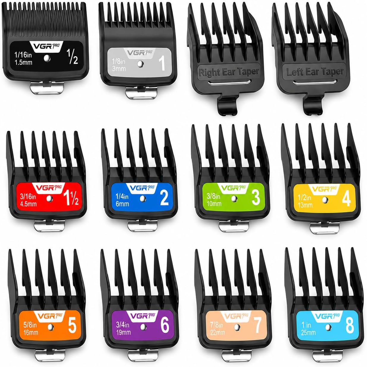 VGRPRO Clipper Guards, 12-Piece Color Coded Guide Combs for Most Clippers