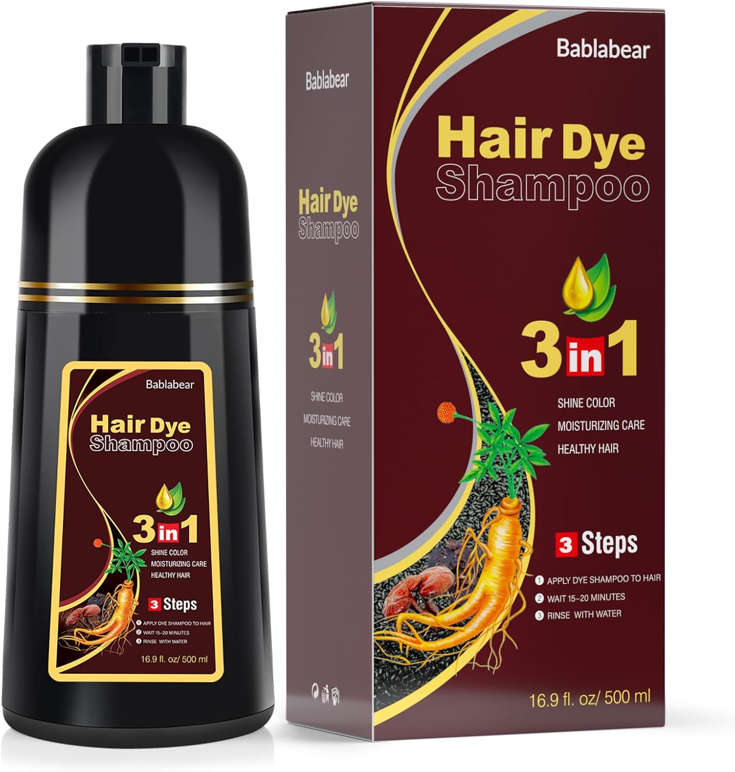 Dark Brown Hair Dye Shampoo 3 in 1, Gentle Formula for Gray Hair Coverage (16.9 Fl Oz)