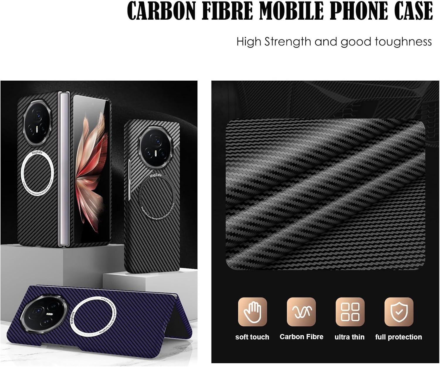 ZORSOME for Huawei Honor Magic V3 Carbon Fibre Case,Lightweight Magnetic Ultra Thin PC Protective Cover for Huawei Honor Magic V3 [Support Wireless Charge&Wallet](Black)