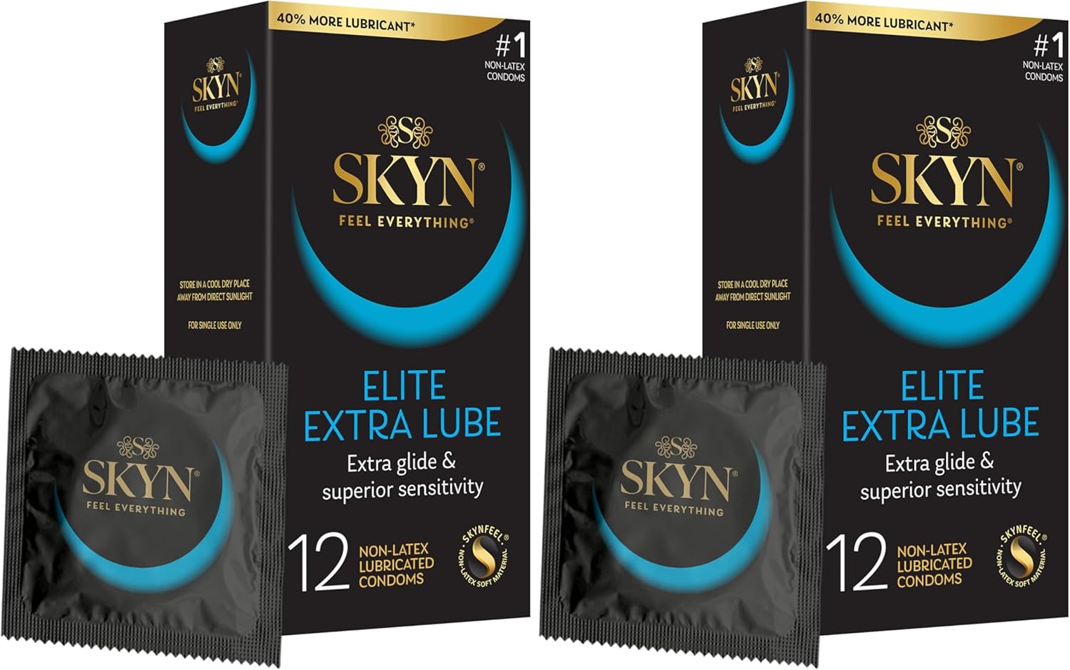SKYN Elite Extra Lube – Ultra-Thin, Lubricated Latex-Free Condoms – Ultra-Silky Lubrication for Maximum Comfort​, 12 Count (Pack of 2)