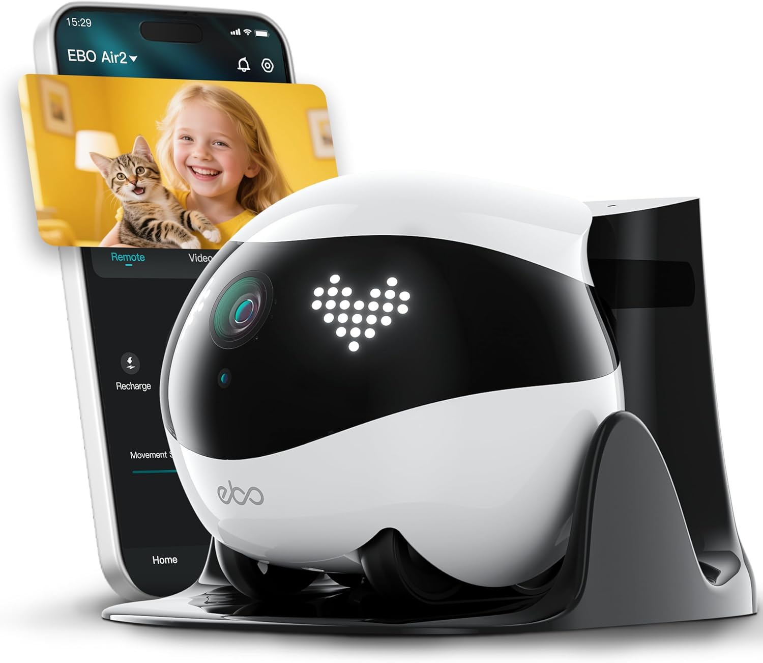 Enabot EBO Air 2 FamilyBot Indoor Security Camera Robot: 2K Pet Camera, Movable Home Robot, Custom Facial Expression, Auto-Recharge, Battery-Operated, 2-Way Talk, Night Vision(Dove White)