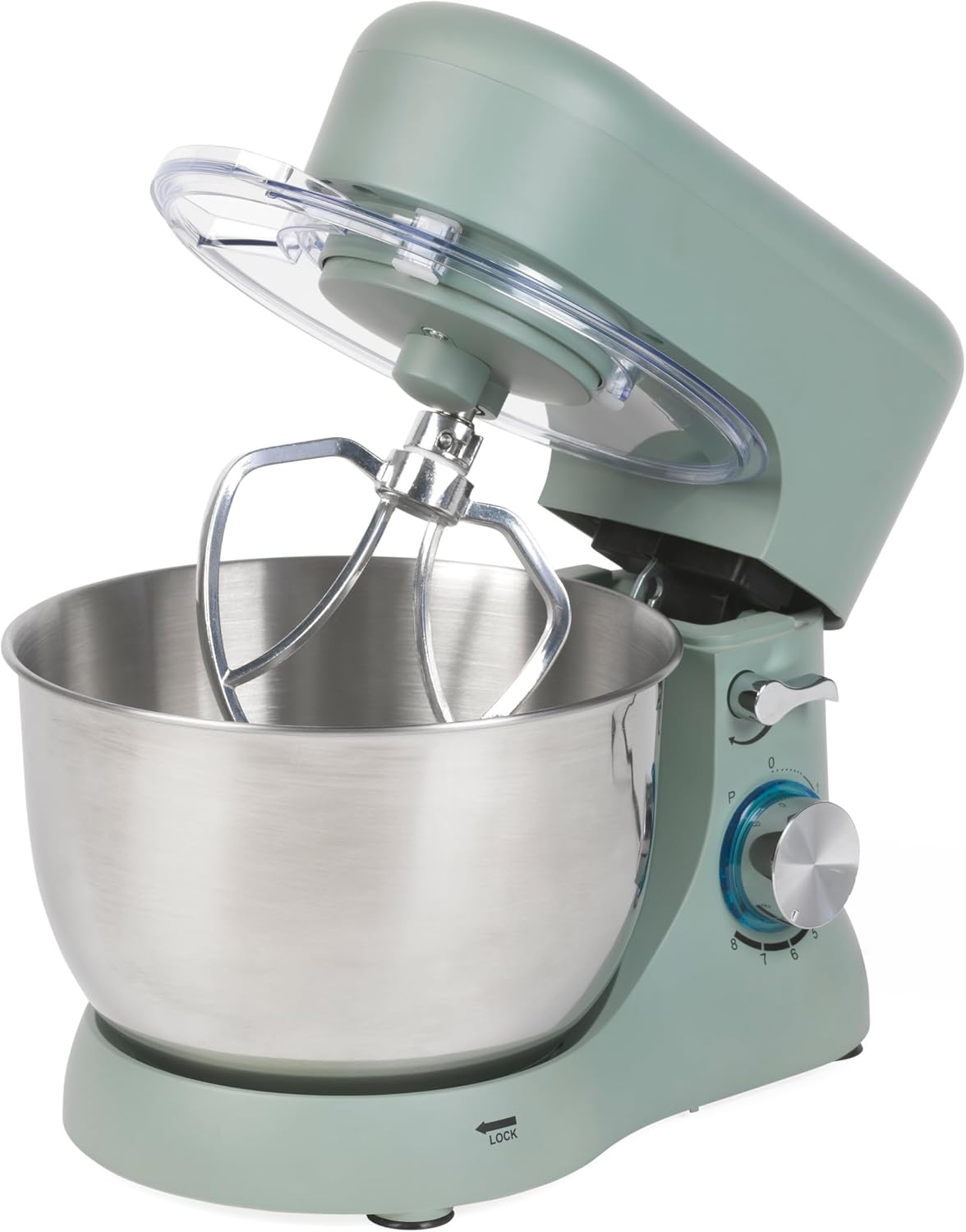 Progress EK5234PTEAL Go Bake Stand Mixer- Large Electric Whisk with 4L Stainless Steel Bowl, 8 Speeds and Pulse Function, Mixing Beater, Dough Hook, and Whisk Attachments, Splash Guard, 1300W, Teal