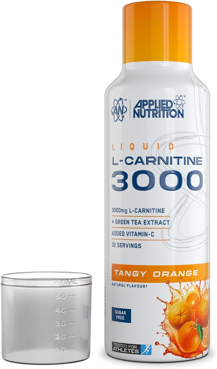 Applied Nutrition L Carnitine 3000 Liquid - L-Carnitine with Green Tea & Vitamin C, Boosts Energy & Weight Management, Vegan (480ml - 32 Servings) (Tangy Orange) (Packaging May Vary)