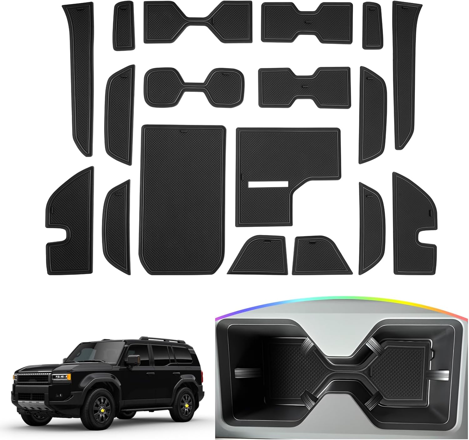 SKTU Door Slot Mat for 2024 2025 Toyota Land Cruiser Door Groove Gate Pad 18Pcs Fit 2024 2025 Land Cruiser Accessories Door Compartment Cup Center Console Liners Land Cruiser Floor Liners (Black)