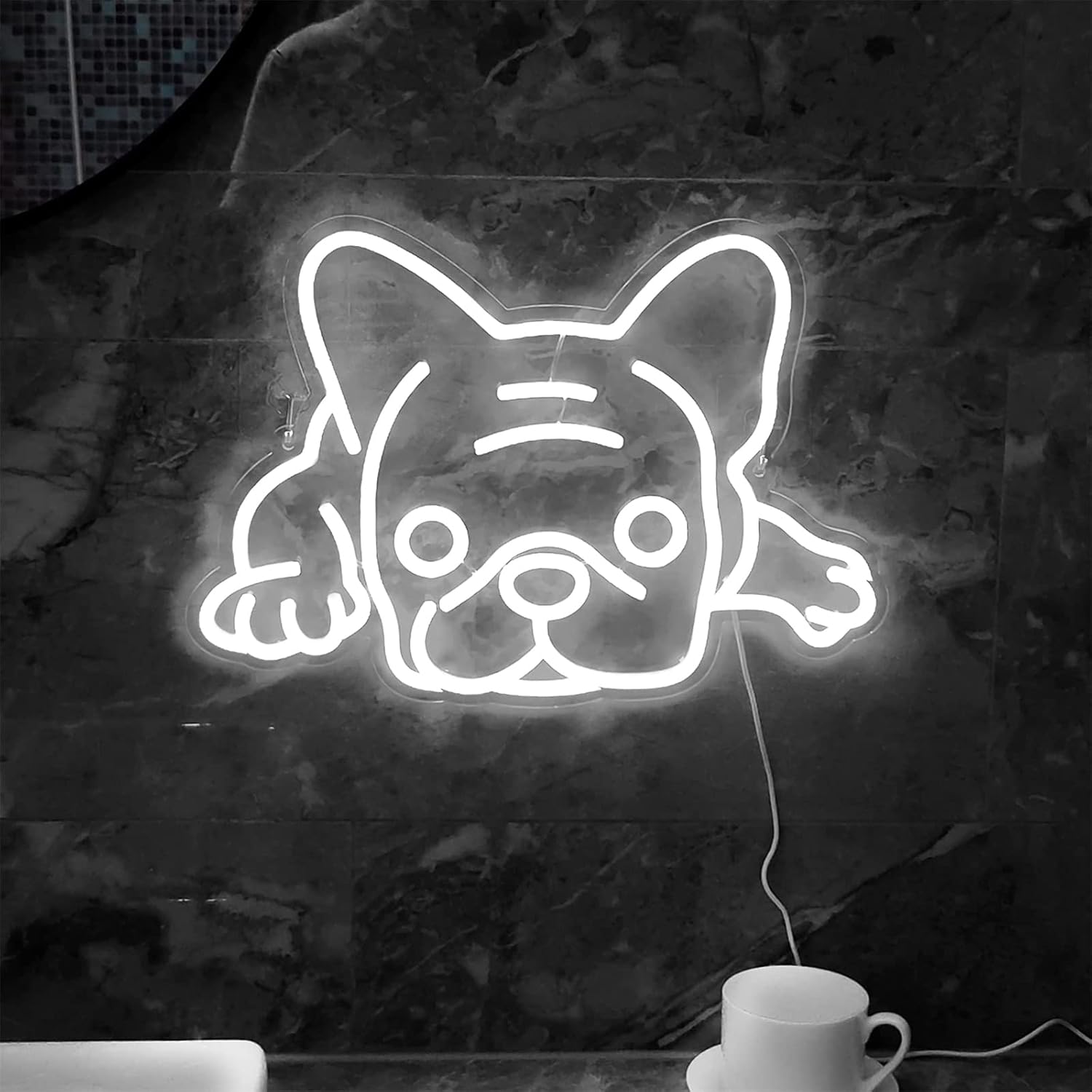 FINOTI Cute Glasses Dog Neon Sign Dog Decoration LED Neon Sign Pet Shop Cafe Restaurant Wall Hanging Decorative Night Light Party Decoration Wall Art Bar Store Decor USB With Chain,I