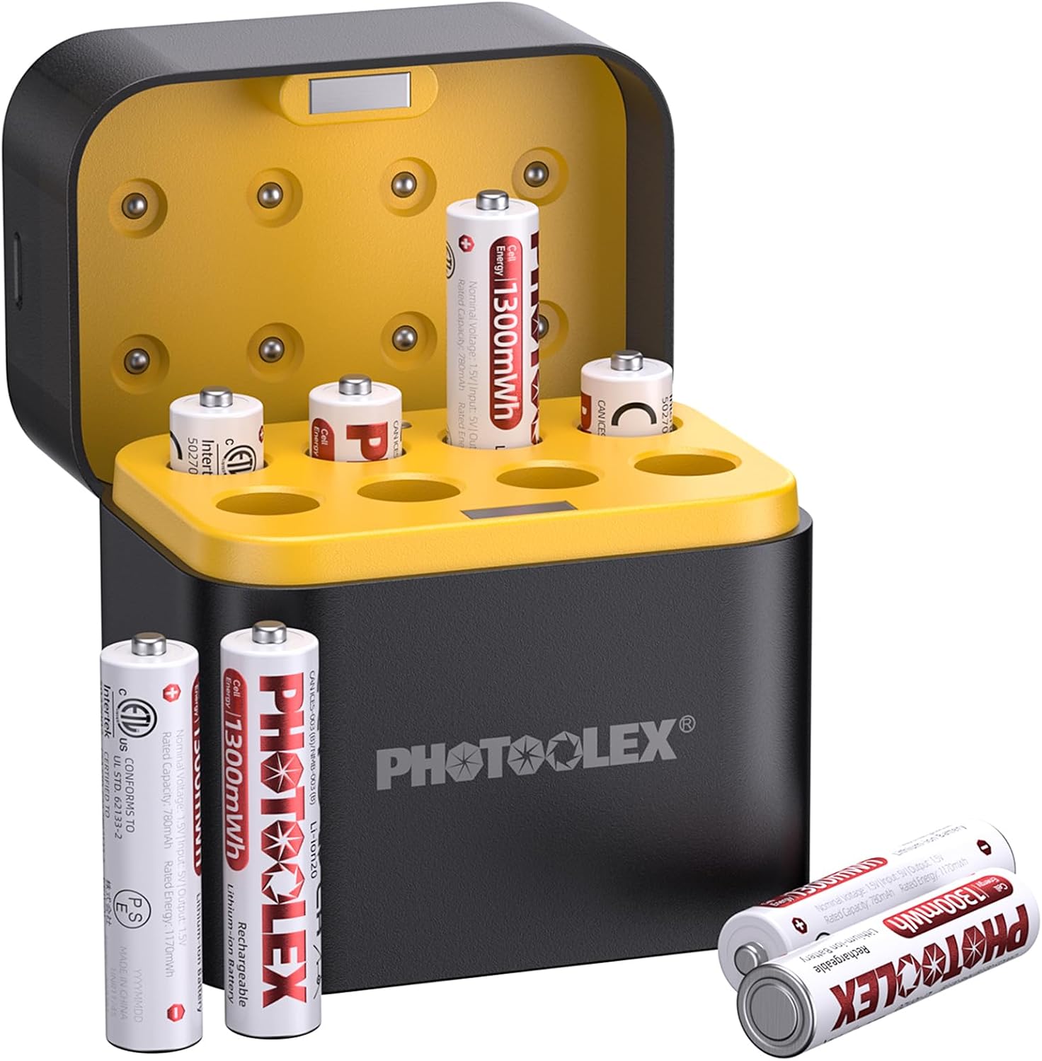 PHOTOOLEX AAA Rechargeable Batteries Lithium 8 Pack with Charger, 1300mWh 1.5V High Voltage Output Li-ion Triple A Batteries, Low Self Discharge AAA Battery with Fast Charging & Storage Case