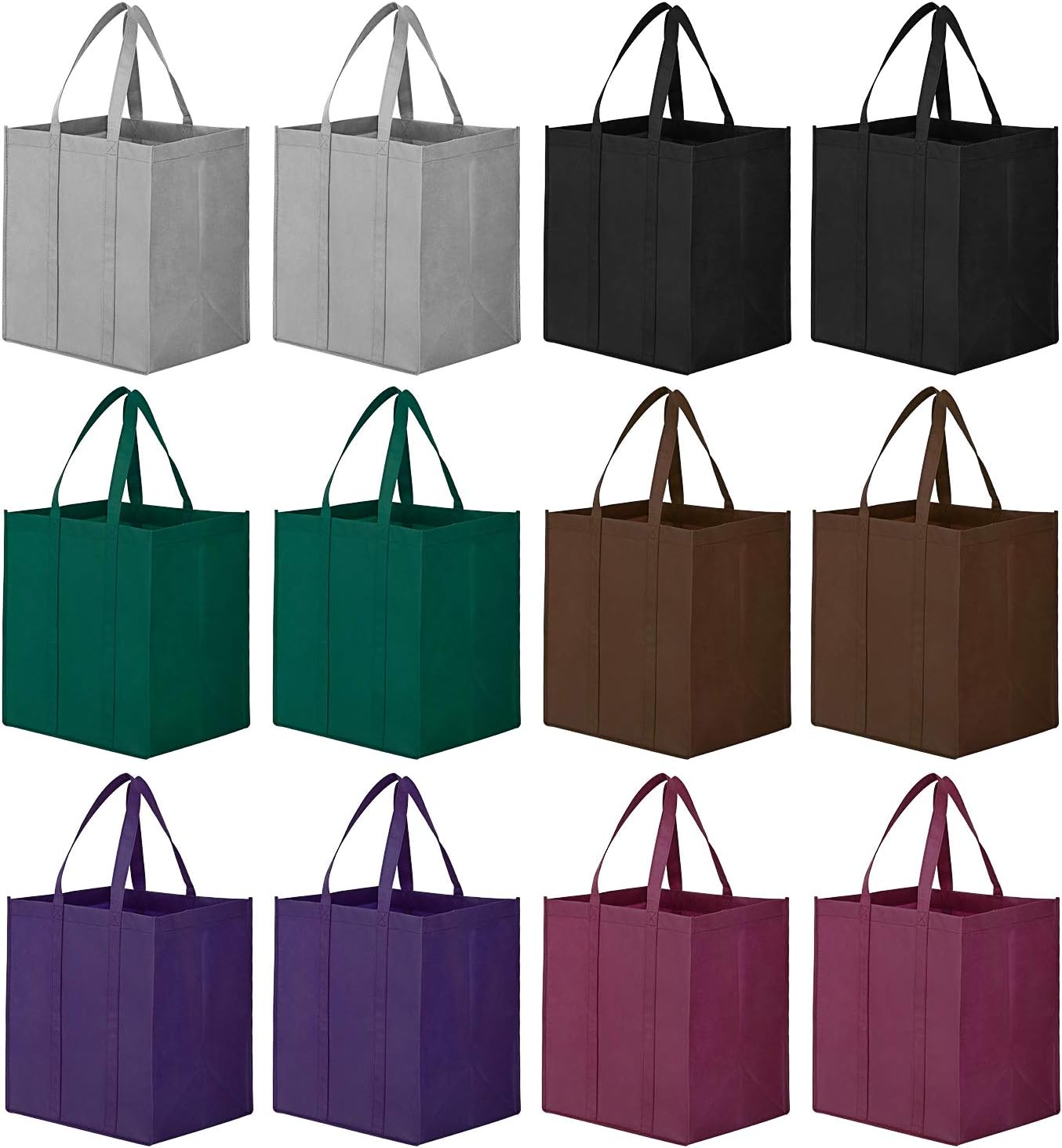 WISELIFE Reusable Grocery Bags 12 Pack, Large Foldable Shopping Bags Tote Bags with Long Handle for Shopping Groceries Clothes (6 Assorted Colors)