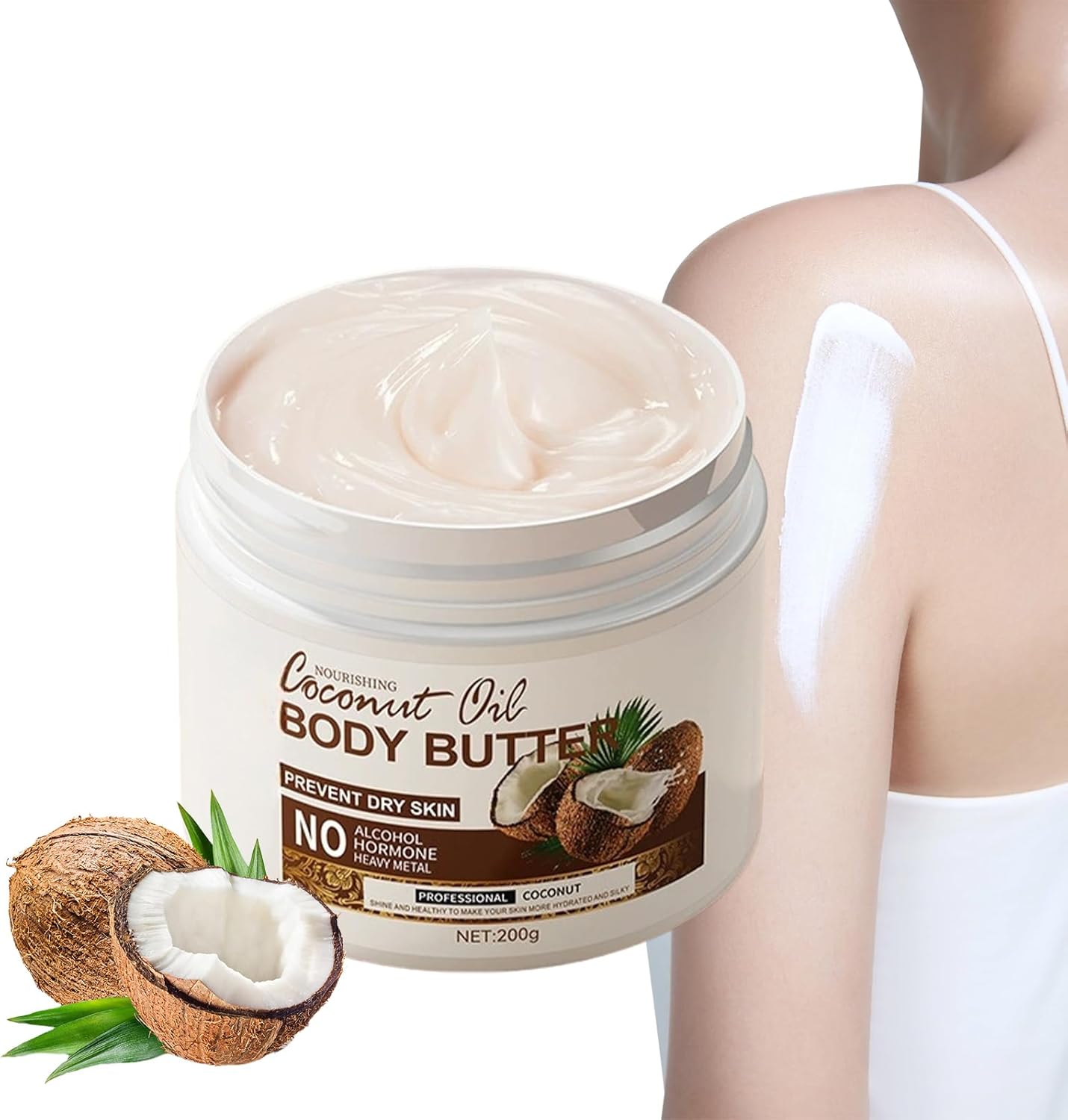 Coconut Body Butter 200g – Intense Moisturizer for Dry Skin, Enriched with Coconut Oil. Deeply Nourishes, Soothes, and Hydrates for Silky Smooth Skin. Daily Skin Care Routine