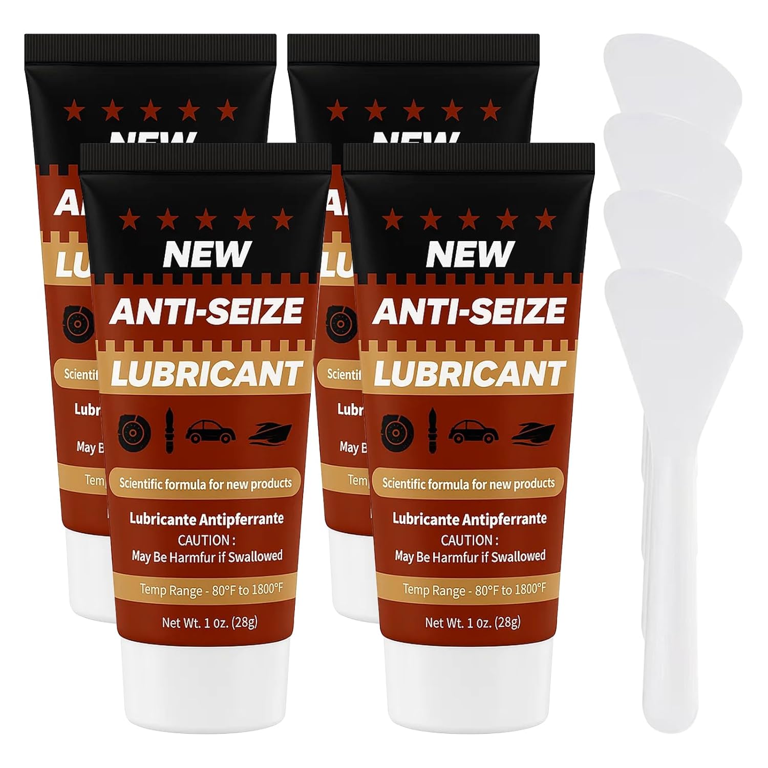 Copper Anti-Seize Brake Caliper Grease & Thread Lubricant - High Temp Copper Antiseize Compound Prevents Noise, Seizes - Use for Brake Pins, Bolts, Spark Plugs, Automotive Application - 1oz Tube 4Pack
