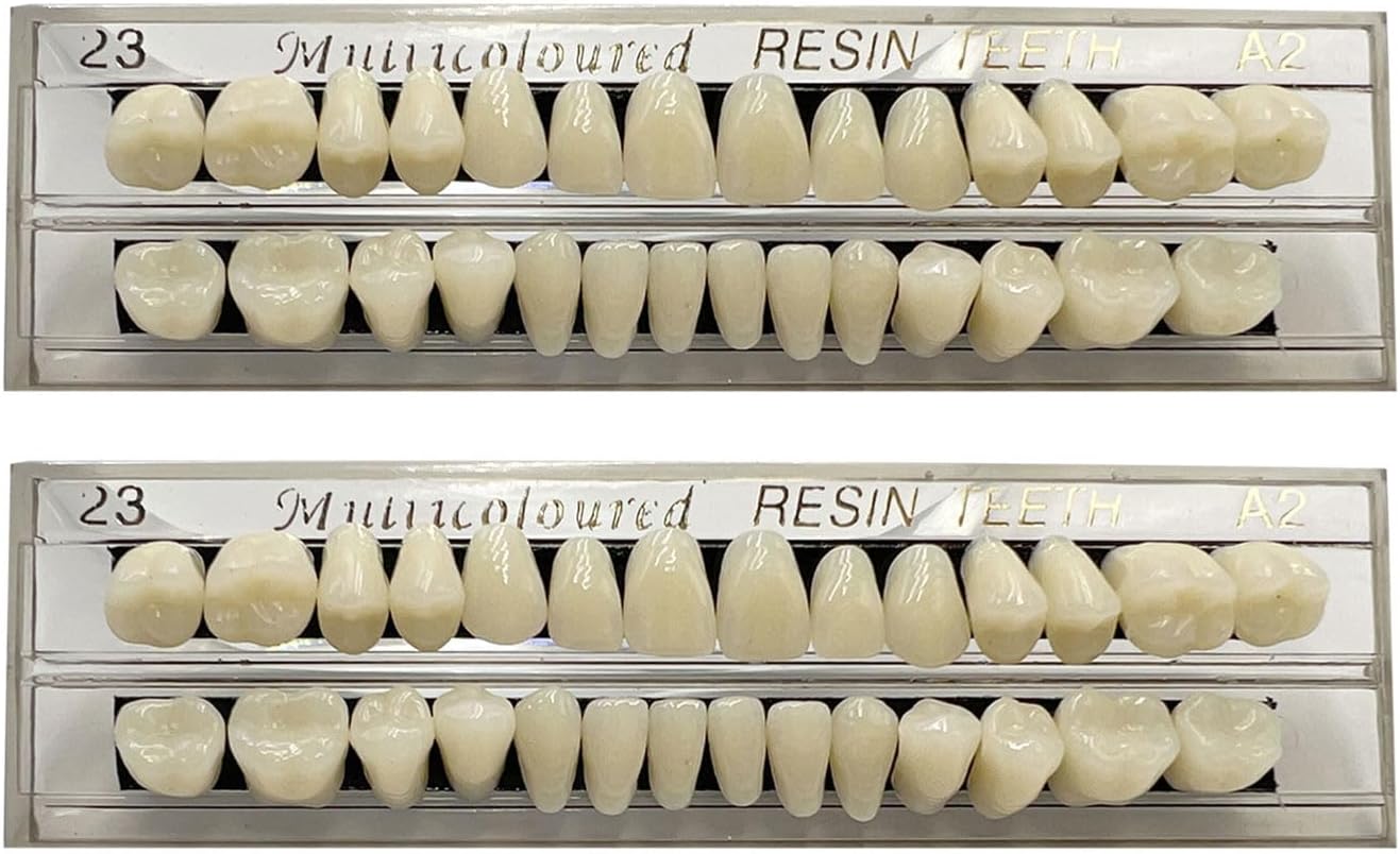 56 Pcs False Teeth Fake Teeth 2 Sets Synthetic Resin Dental Tooth, Upper and Lower Denture Tooth, Party Horror Prop Makeup DIY Replacement, 23 A2