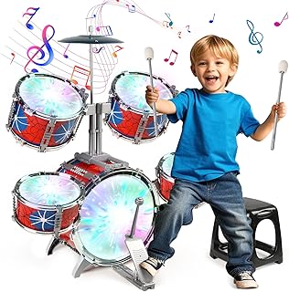 Kids Drum Set for Toddlers 1-3 with Lights & Pedal, Spider Toys Drum Set for Kids 2-5, Musical Instruments Toys for Toddler Boys Girls Aged 2-4| 5-7|4-6 Christmas Birthday Gifts(All Plastic)