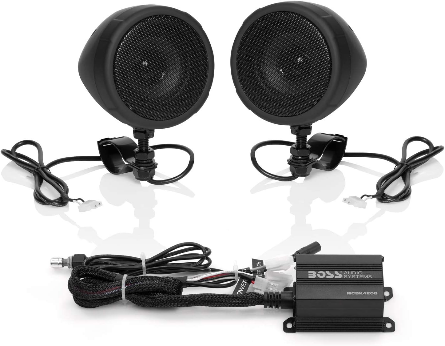 BOSS Audio Systems MCBK420B Bluetooth Speaker System - Class D Compact Amplifier, 3 Inch Weatherproof Speakers, Volume Control, Great for Use with ATVs/Motorcycles, 12 Volt Vehicles