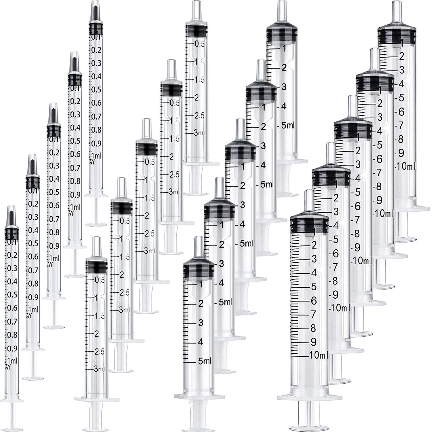 20 Packs Plastic Syringe with Measurement, Suitable for Measuring, Watering, Refilling (1 ml/ 3 ml/ 5 ml/ 10 ml)