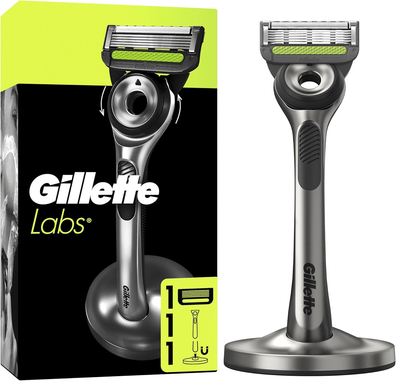 GilletteLabs Men's Razor + 1 Razor Blade Refill, with Exfoliating Bar, Includes Premium Magnetic Stand