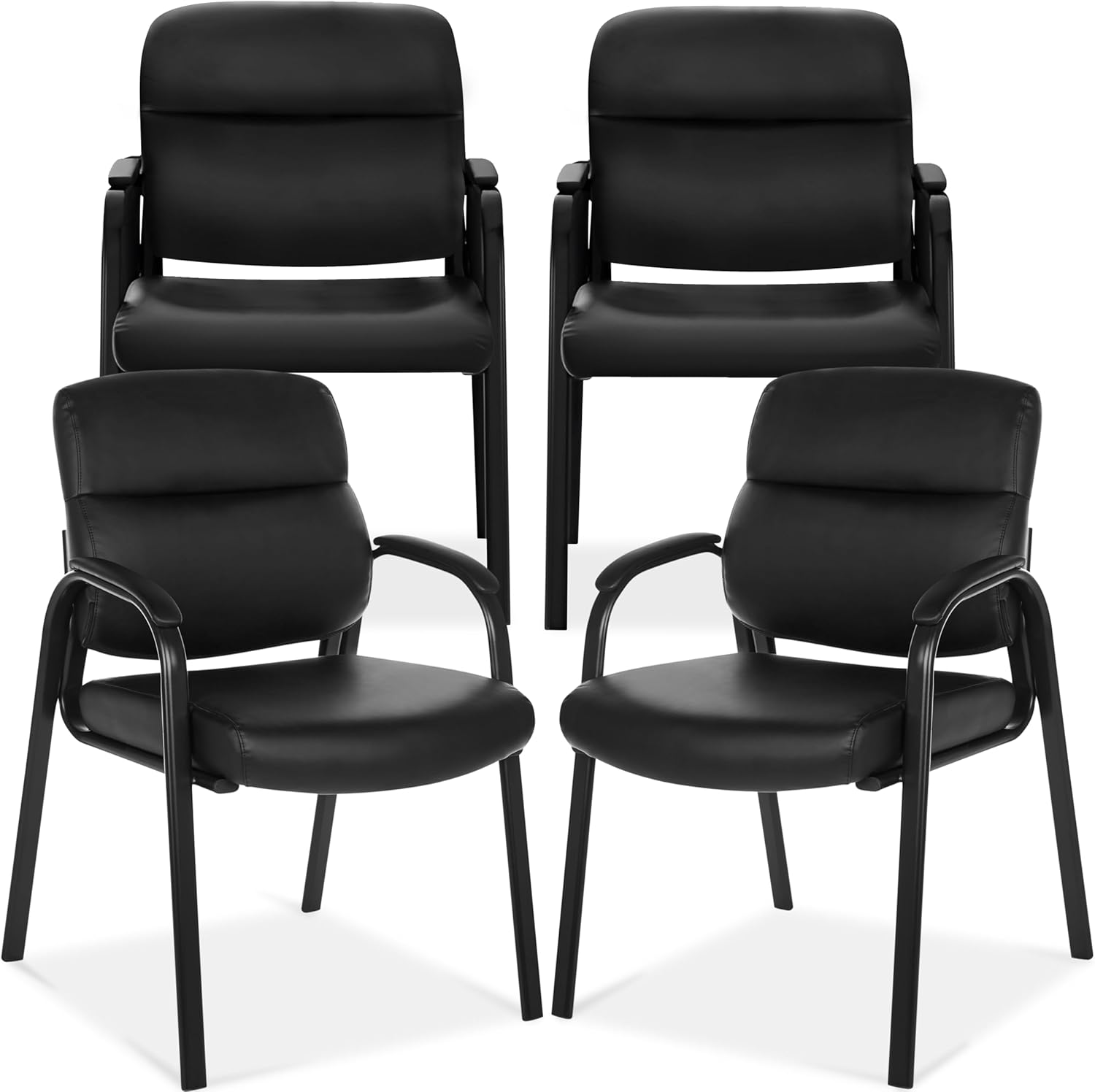 Oline Leather Guest Chair with Padded Arms, Reception Meeting Conference Waiting Room Lobby Home Desk Big and Tall Executive Office Chair, Black (4 Pack)