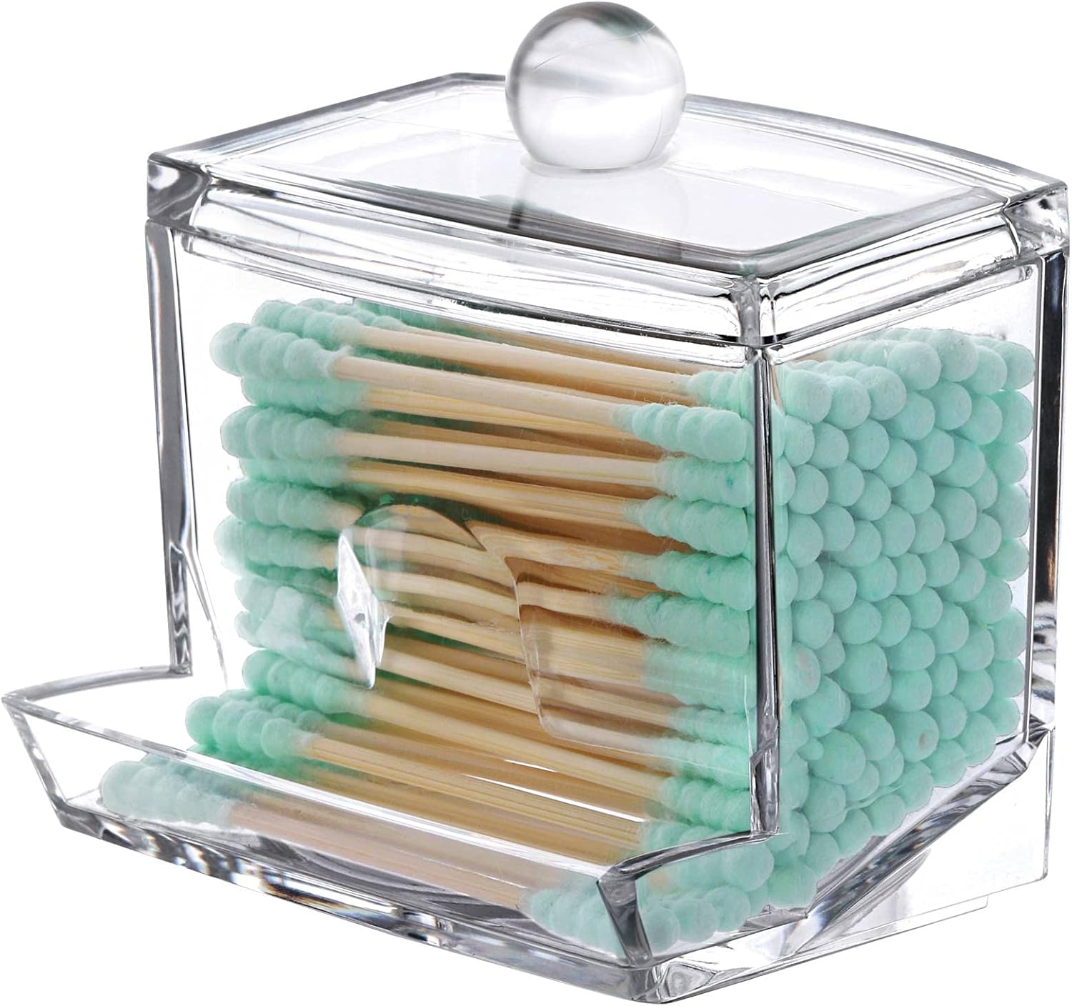 Tbestmax 7 OZ Cotton Swab Pads Holder, Qtip Cotton Buds Ball Dispenser, Bathroom Containers Canister Organizer, Clear Apothecary Jar for Storage 1 Pcs