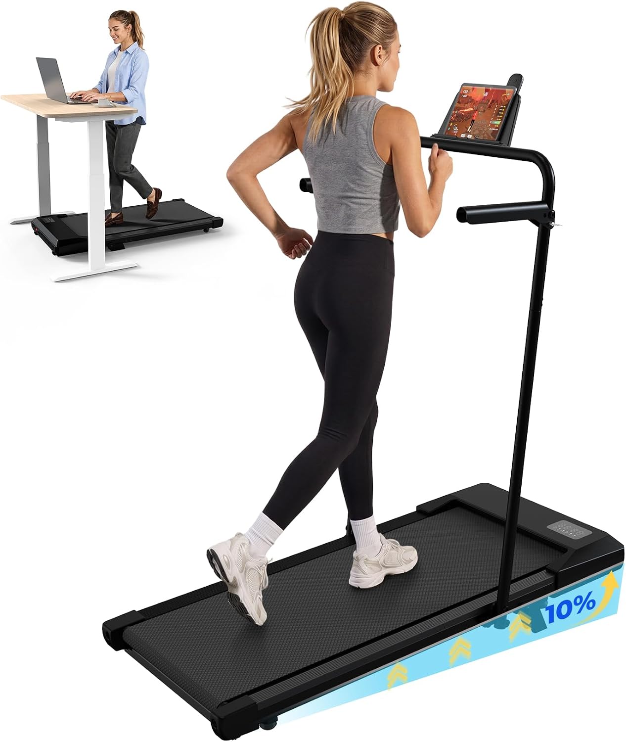 Superun Raceable 6%/10% Incline Walking Pad, 6-16km/h Foldable Treadmill