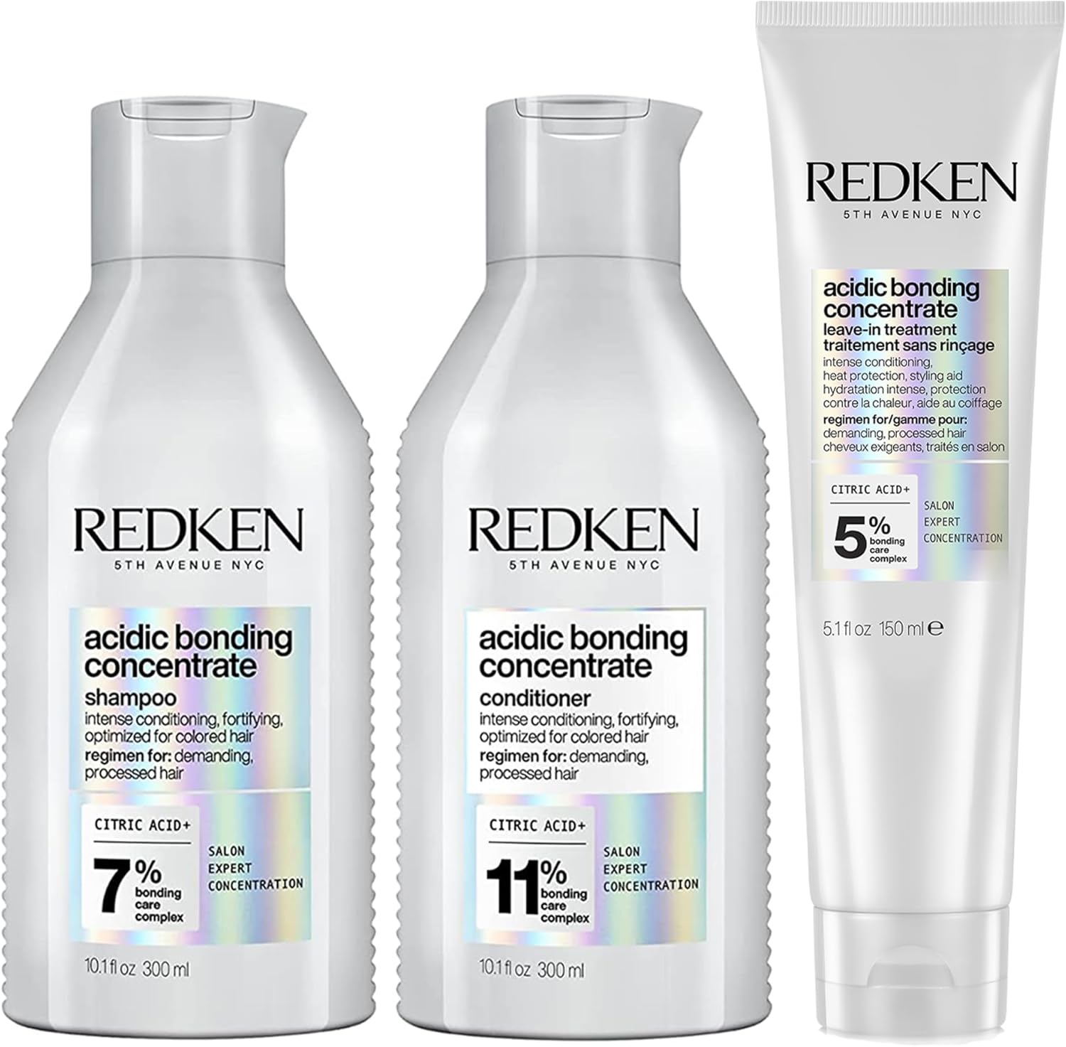 REDKEN Acidic Bonding Concentrate, Shampoo, Conditioner & Leave-In Treatment Set, Bond Repair for Damaged Hair, Trio Bundle