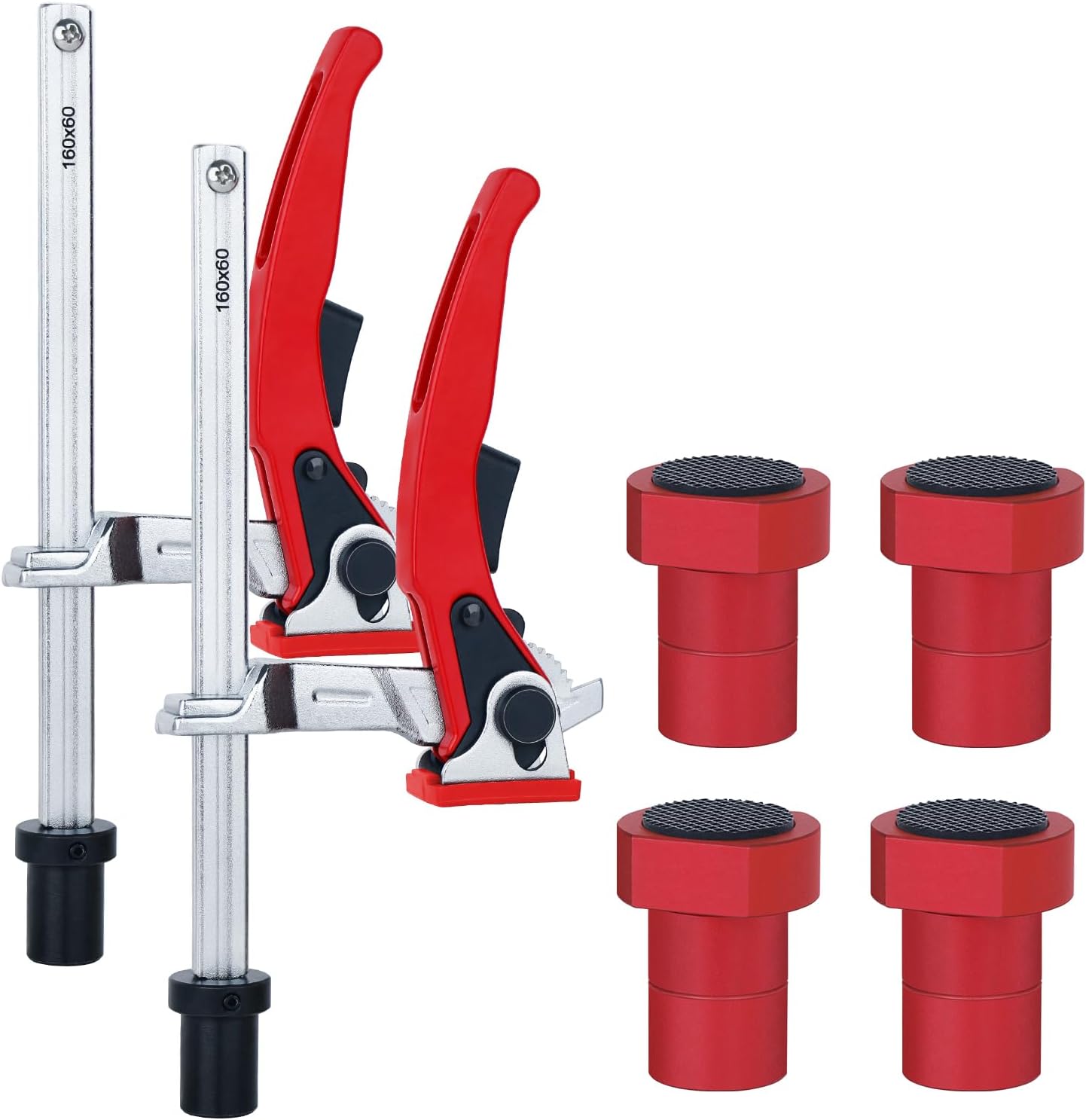 Bench Dog Clamp for Woodworking 3/4" Dog Hole, 2 Pack Quick-Ratchet Bench Clamps with 19mm Non-Slip Bench Dogs, Heavy-Duty Chrome Vanadium, Compatible with MFT Tables and Workbenches