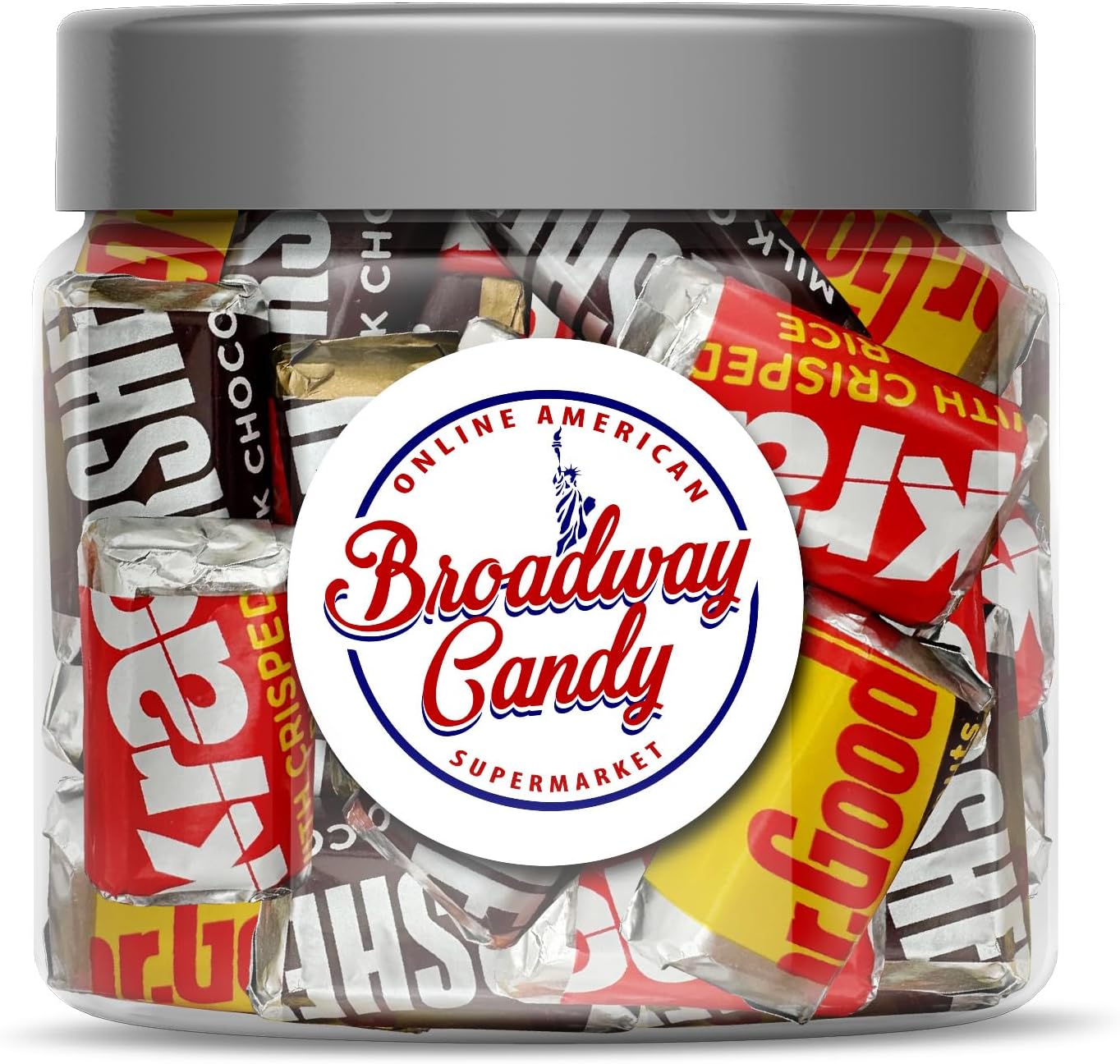 Broadway Candy Jar 400g - Mini Chocolate Mix Jar - Sweets for Adults & Kids - Sweets Gift for Chocolate Lovers - Mr Goodbar, Special Dark, Milk & Krackel - Approximately 55 Pieces