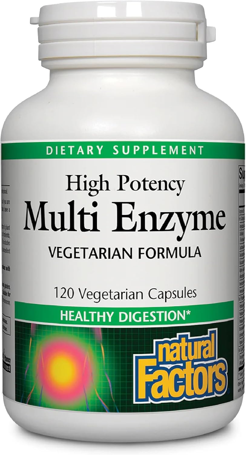 Natural Factors, High Potency Multi Enzyme Vegetarian Formula, Plant-Based Digestive Aid, 120 Capsules