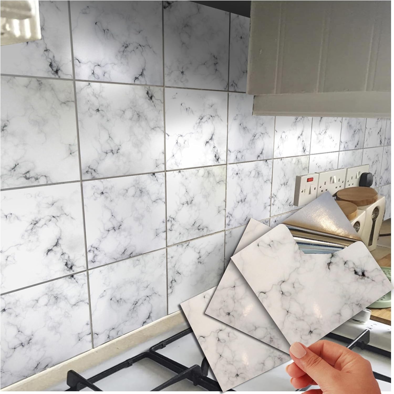 72 Marble Grey Black Tile Stickers Mosaic Granite Tile Stickers Transfers Cover for 6x6 15 x 15cm Tile Kitchen Bathroom Stick On Wall Peel N Stick Tile Decals