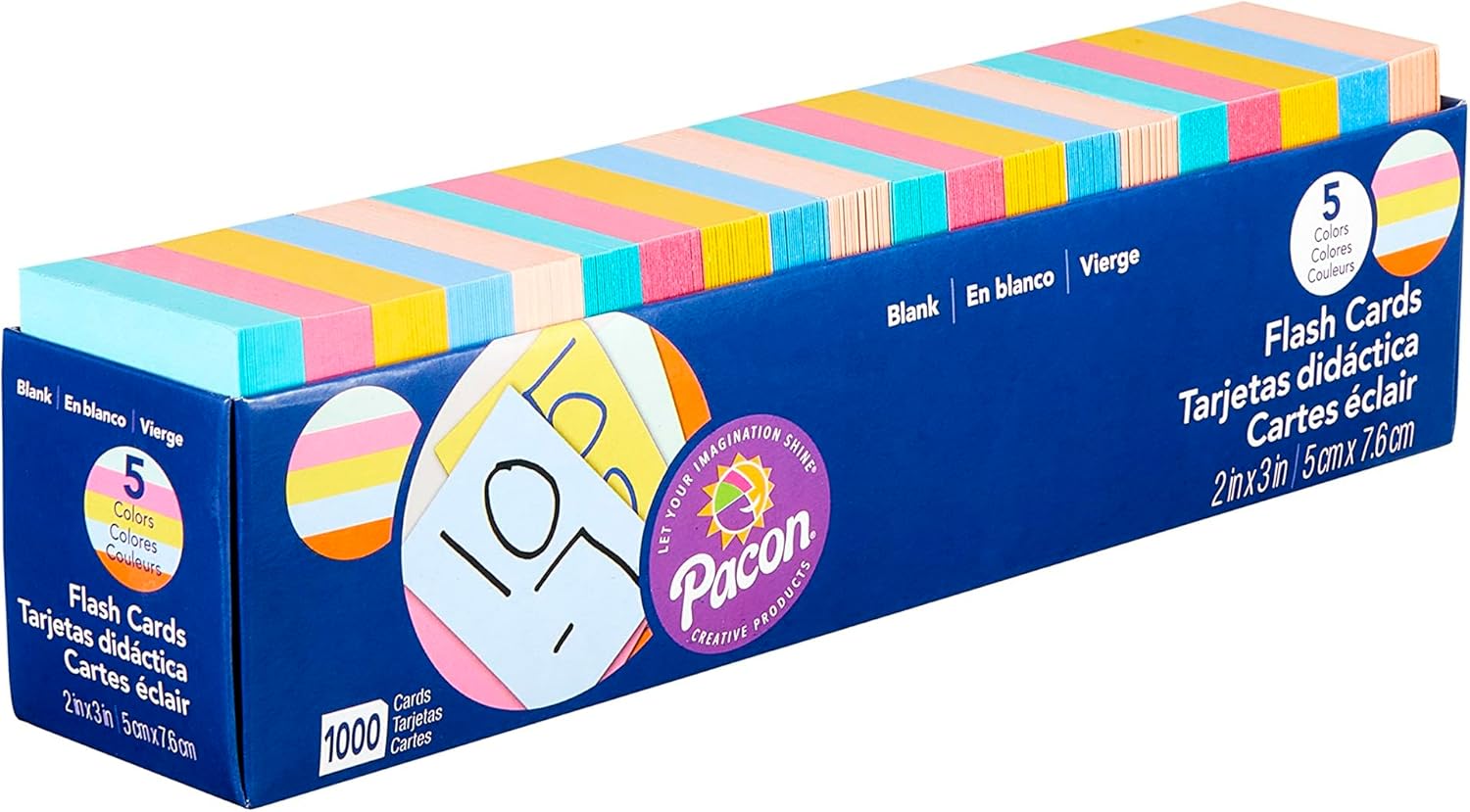 Pacon Blank Flash Cards, 1,000 Pack, 2" x 3", 5 Assorted Colours, Learning Tools, Revision Cards, Teaching, Ideal for Schools, Homework & Home schooling