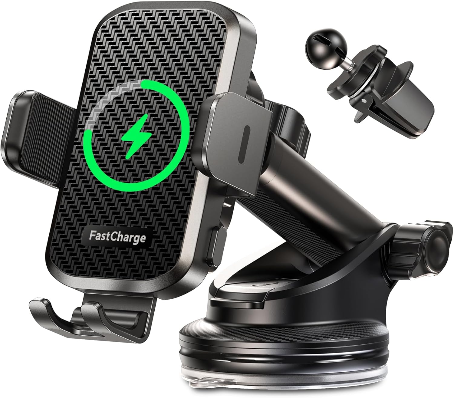 CHGeek Wireless Car Charger with Phone Holder Mount, 15W Fast Charging Auto Clamping Phone Holders for You Car Windshield Dashboard Air Vent Accessories for iPhone, Samsung Galaxy, Google, etc
