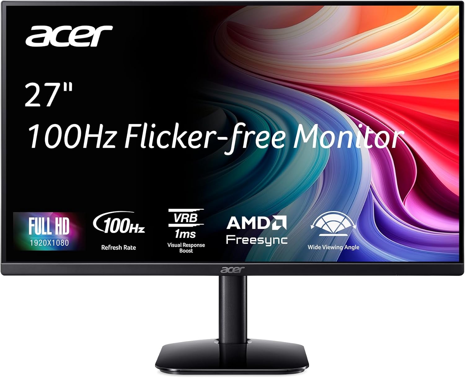 Acer KB272 E0bi 27" IPS Full HD (1920 x 1080) Zero-Frame Gaming Office Monitor AMD FreeSync Technology Up to 100Hz Refresh 1ms (VRB) Low Blue Light Tilt HDMI & VGA Ports