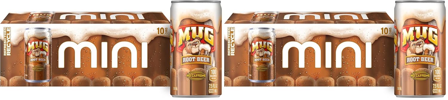 Mug Root Beer Soda, 7.5 Ounce Mini Cans (Two packs of 10)