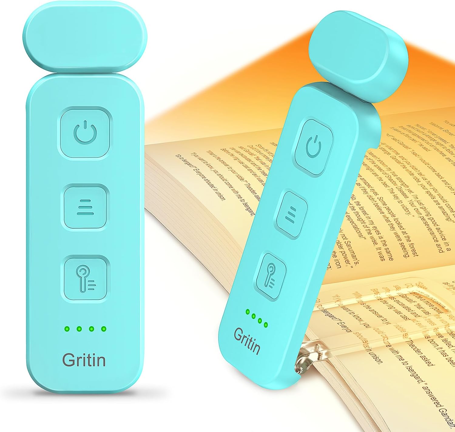 Gritin Book Light Rechargeable, Reading Light Lamp Clip on Books, Eye Caring 3 Colors, 5 Brightness & Stepless Dimming, Long Lasting up to 80hrs, Portable Mini Reading Lamp for Readers