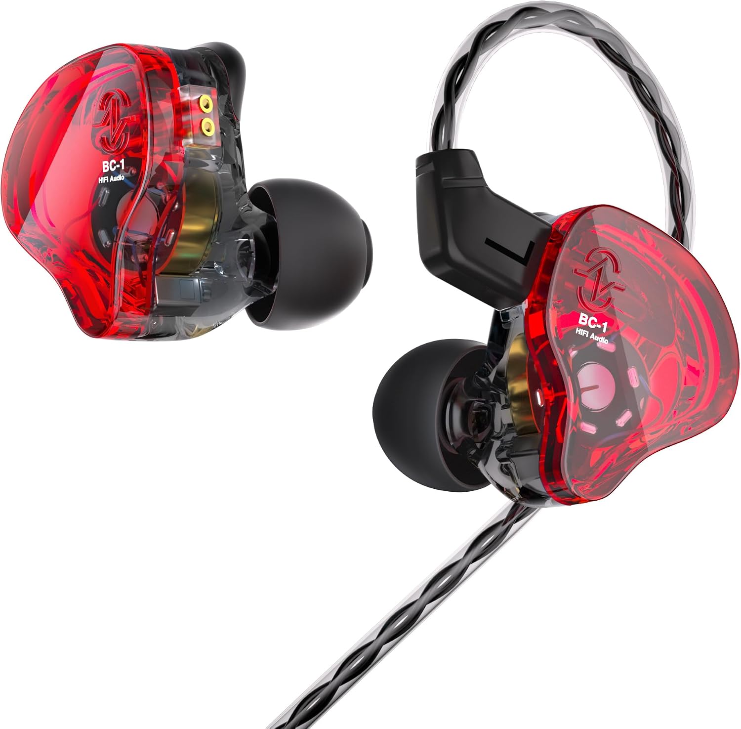 CCZ Melody in ear Headphones, HIFI 1DD 1BA Drivers in Ear Monitors, Wired Earbuds with Crisp Clear Sound Comfortable Ear fins, iem Earphones for Singers Musicians Drummer (Red, without microphone)