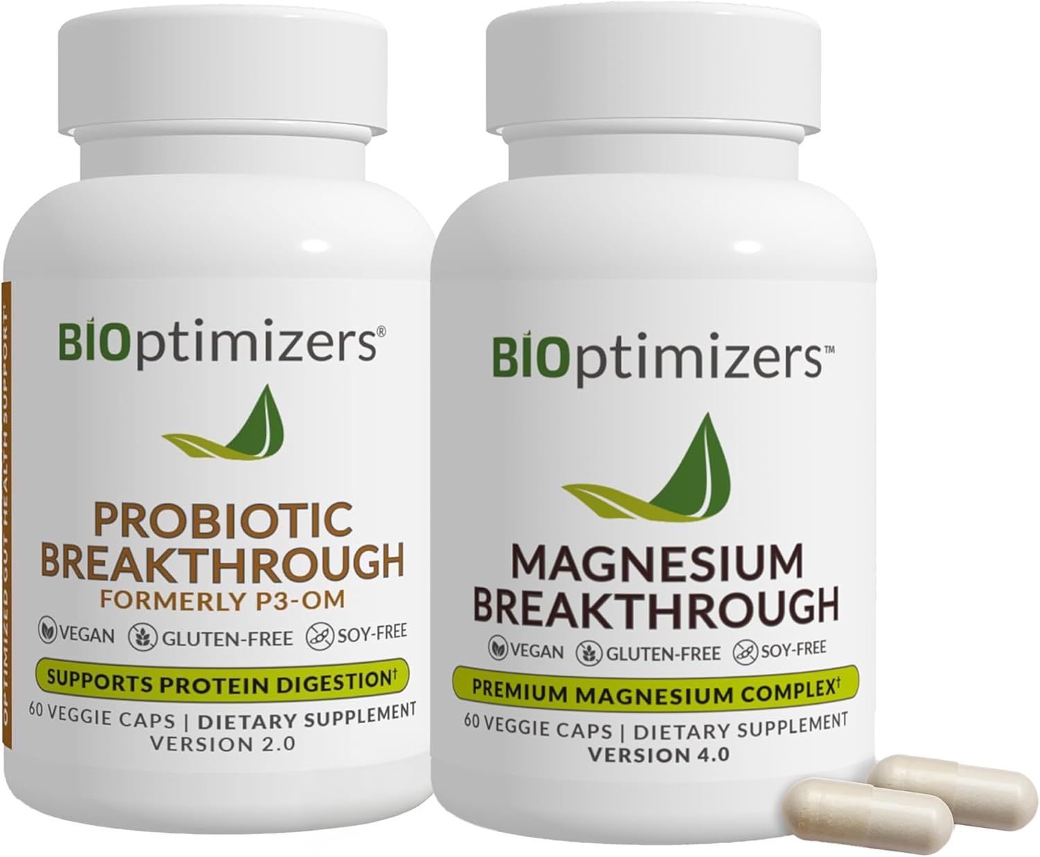 BiOptimizers - P3-OM (60 Capsules) and Magnesium Breakthrough 4.0 (60 Capsules) Supplement Bundle