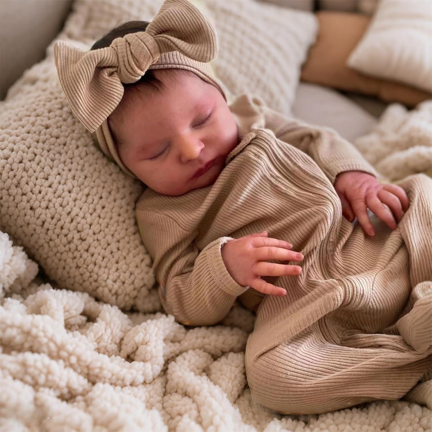 iCradle Life Like Reborn Baby Dolls 19inch Realistic Sleeping Newborn Toddler Baby Doll Weighted Soft Body with Camel Clothes Toys Set for Kids Age3+