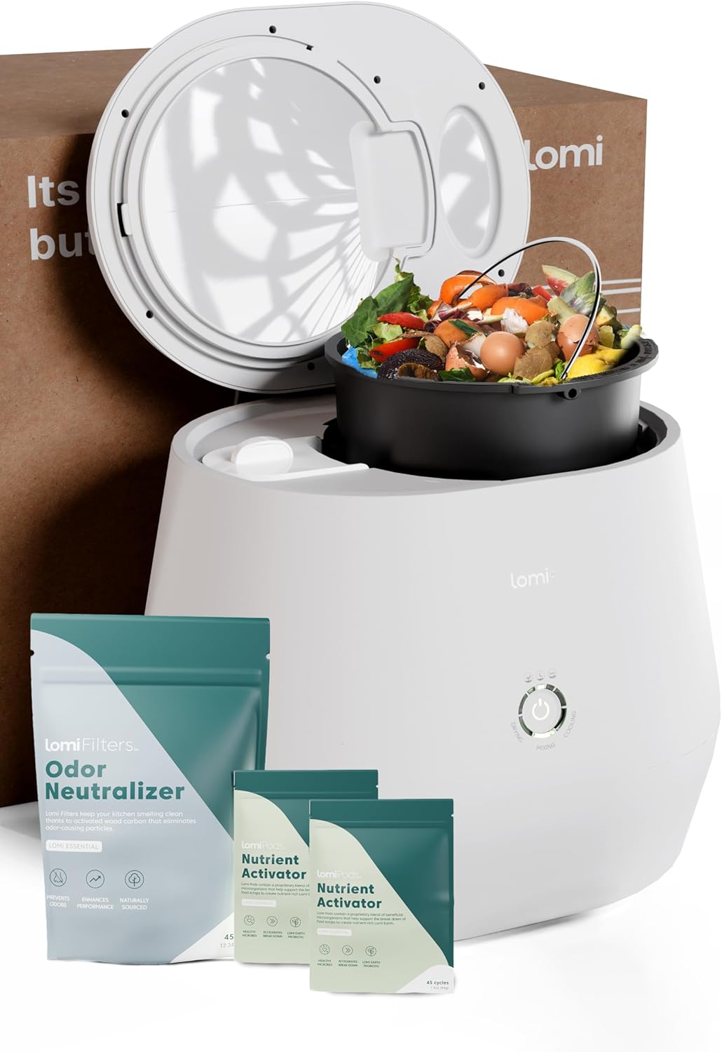 LOMI World's First Smart Waste Kitchen Composter + 90 Cycles of Lomipods | Turn Waste to Compost with a Single Button with Electric Countertop Compost Bin by Pela Earth