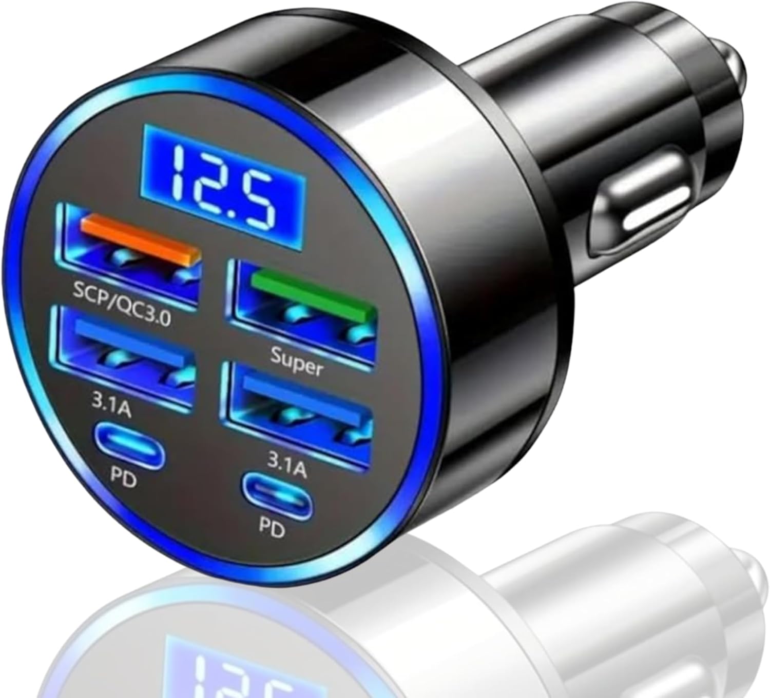 Car USB 6 in 1 Super fast 30 minute Car Charger for IPhone, Ipad, Samsung Super Fast Charging Multi charge 3X Times Faster Roxley Device