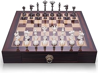 AMEROUS 20 Inches Wooden Chess Set with Metal Chess Pieces- 4.5'' King - 2 Built-in Storage Drawers - Gift Packaging,Tournament Chess Board Games for Adults and Kids