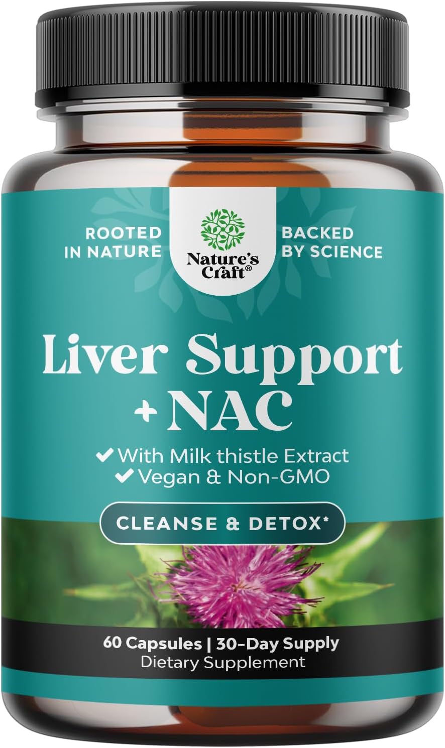 Liver Support NAC Supplement with Milk Thistle Extract - Herbal Liver Supplement with N Acetyl Cysteine, Artichoke, Choline & Beetroot - Antioxidants for Cleanse, Detox & Repair - 60 Capsules