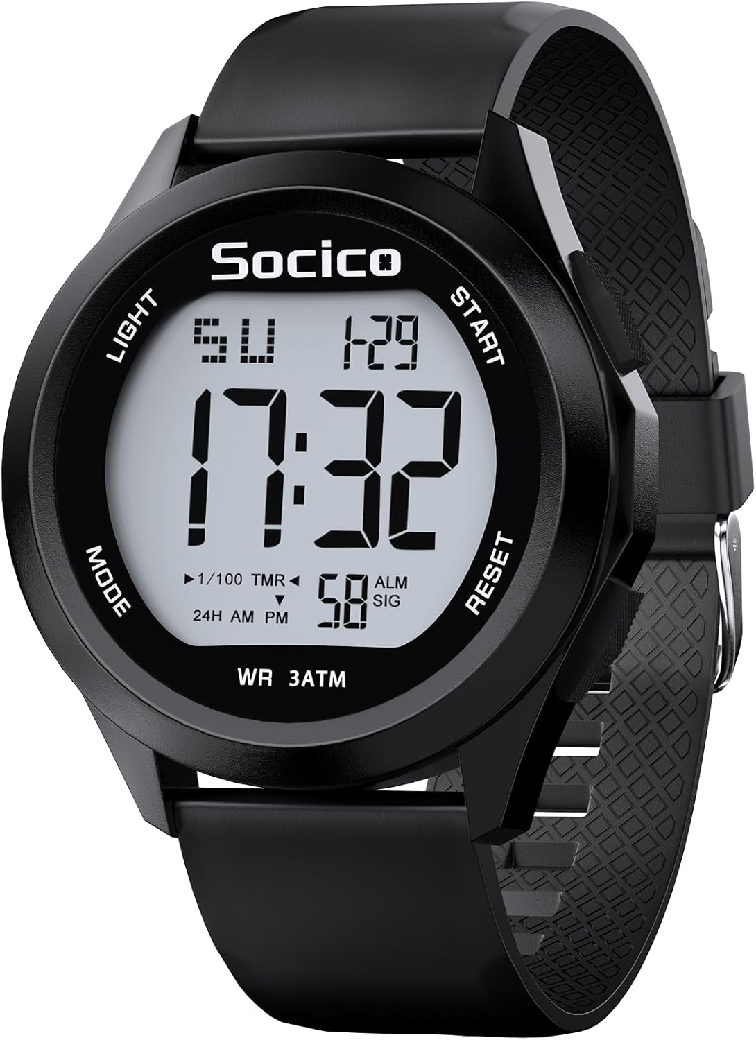 SOCICO Mens Digital Watch Sports Waterproof Outdoor Large Face Military Watches with Stopwatch Back Light Alarm Date Display