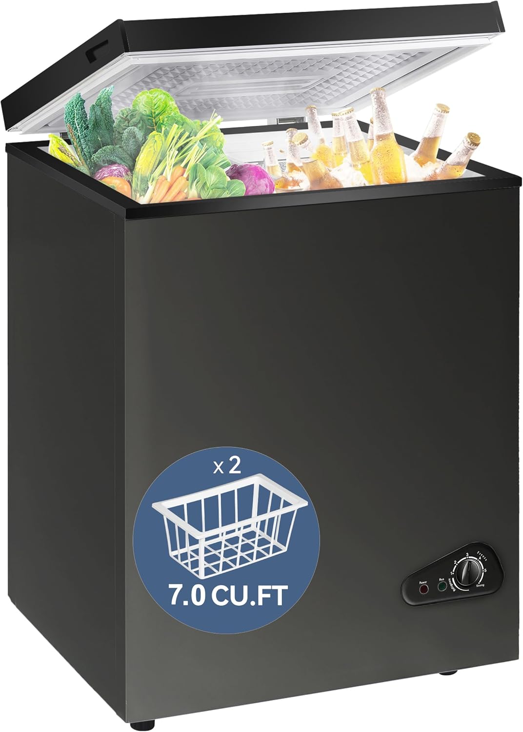 7.0 Cu Ft Chest Freezer - Energy Saving Quiet Top Open Door Mini Freezer Adjustable 6 Thermostat - Compact Small Deep Freezer w/Removable Basket and Defrost Water Drain for Home/Apartment/Garage