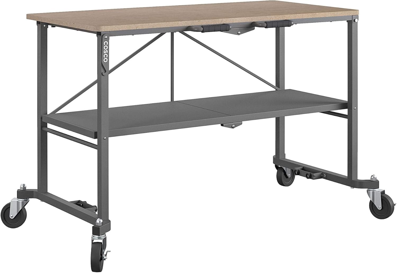 COSCO SmartFold Portable Workbench/Folding Utility Table with Locking Casters, 600 lb. Capacity, MDF Top