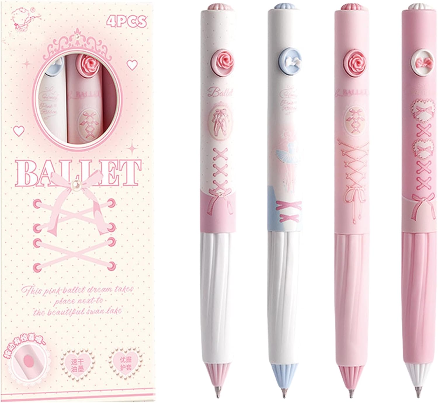 4 Pcs Cute Gel Pens Cartoon Retractable Pens 0.5mm Black Ink Writing Pen Kawaii Aesthetic Pen for Girls Boys Women Men Office School Supplies (Pink)