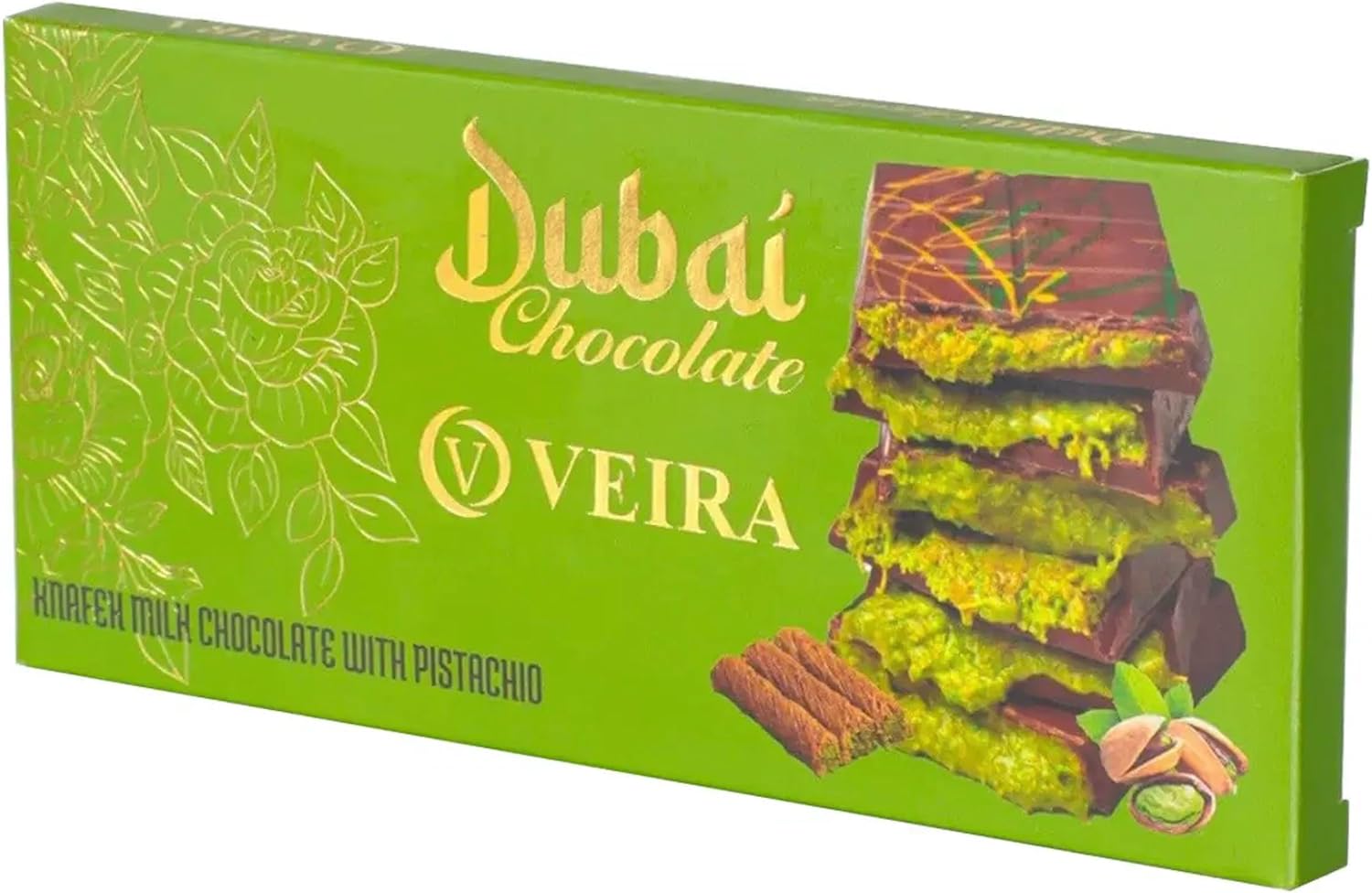 Dubai Premium Chocolate Bar – 100g | Rich, Creamy, Artisan Chocolate | Authentic Taste of Dubai | Made with Fine Ingredients Pistashio Kunafa Kanafe Kadyif (100g, Pistachio)