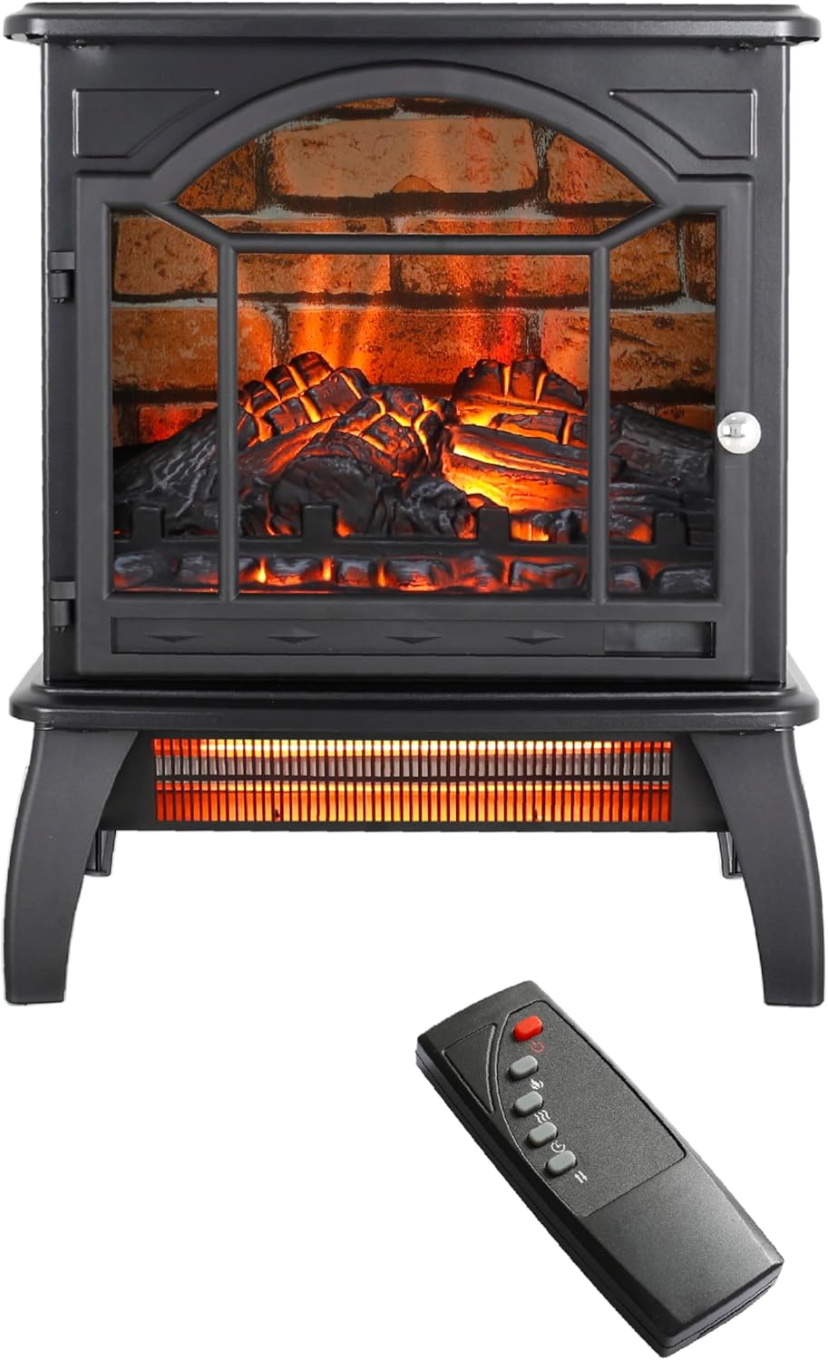 18'' Electric Fireplace Infrared Heater with Remote Control, 3D Flame Effect, Adjustable Brightness & Heat, 1500W Freestanding Stove, Black