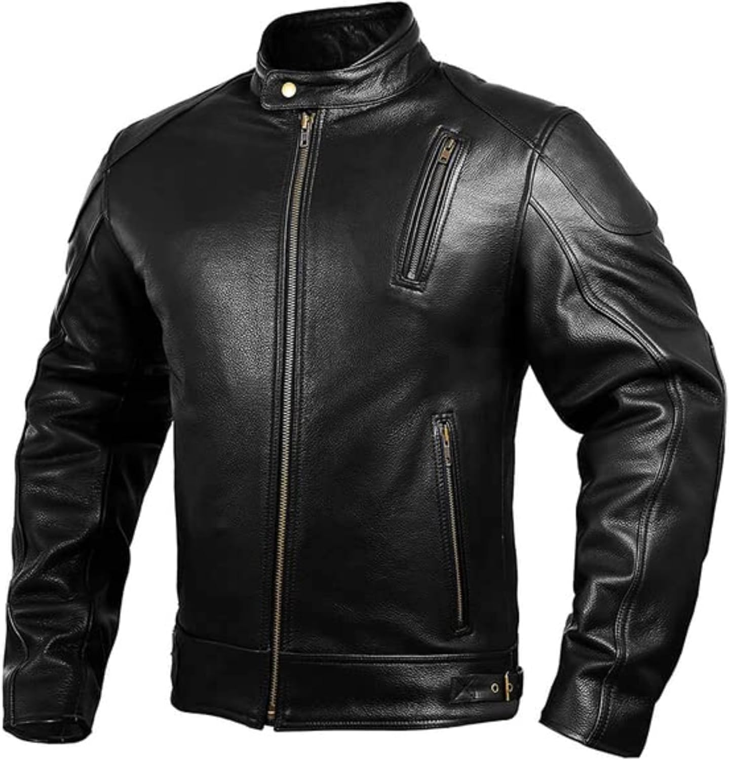 HWK Leather Motorcycle Jacket with Armor for Men, Cafe Racer Genuine Leather Jacket for Weather Resistant Enduro Motocross, Motorbike Riding, Easy Adjust Men's Motorcycle Jacket, X-Large