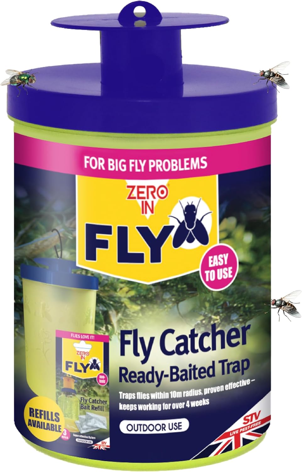 Zero In® Fly Catcher Ready-Baited Trap, Effective and Convenient Fly Control, Pre-Baited for Instant Use, Non-Toxic, Odour-Free, Outdoor Use